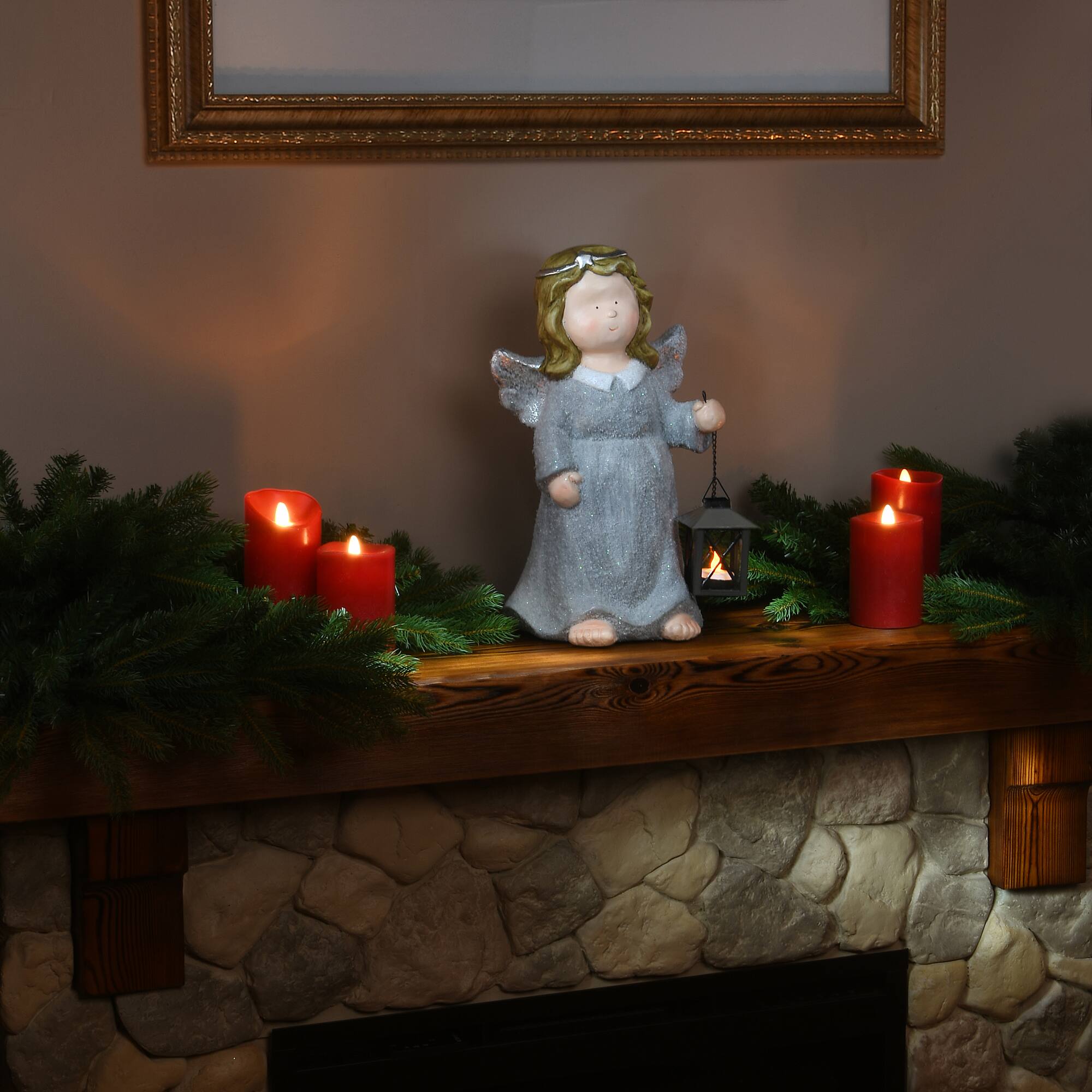 16" Angel With Lantern Décor